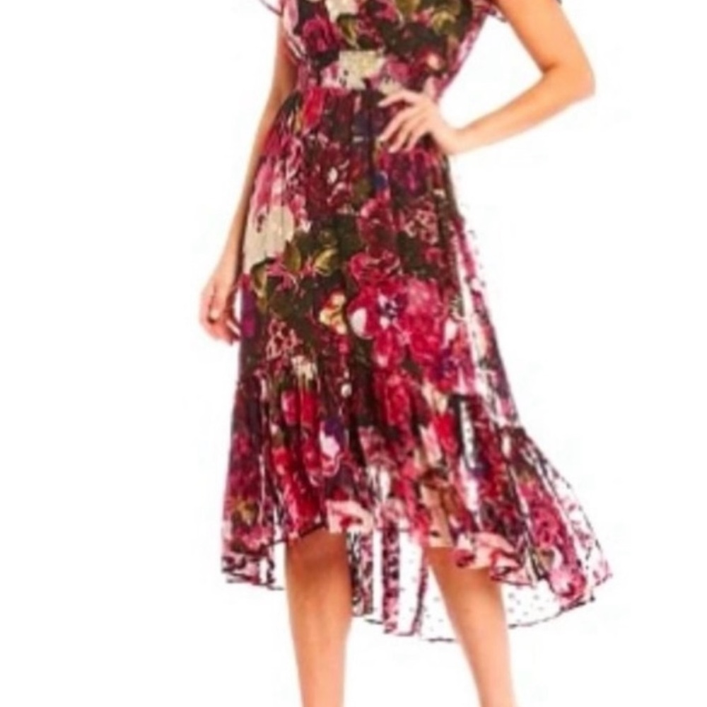 Maison Tara High Low Floral Dress - Pink and Black